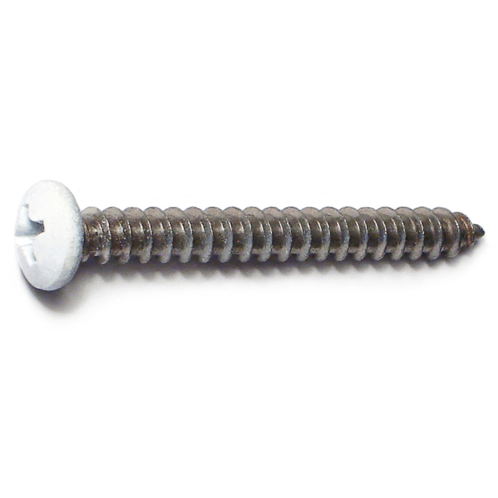 #8 x 1-1/2" Phillips Pan Head, Sheet Metal Screw, Stainless Steel, White 