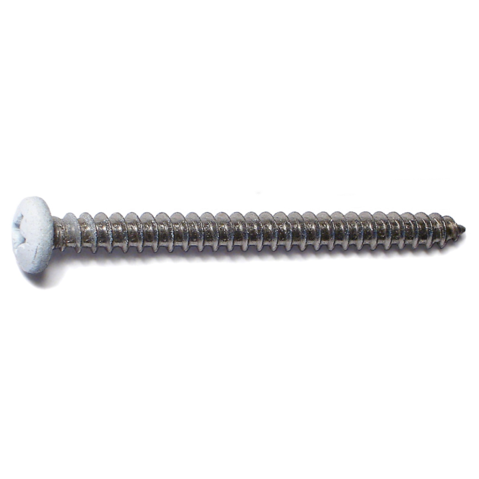 #8 x 2" Phillips Pan Head, Sheet Metal Screw, Stainless Steel, White 
