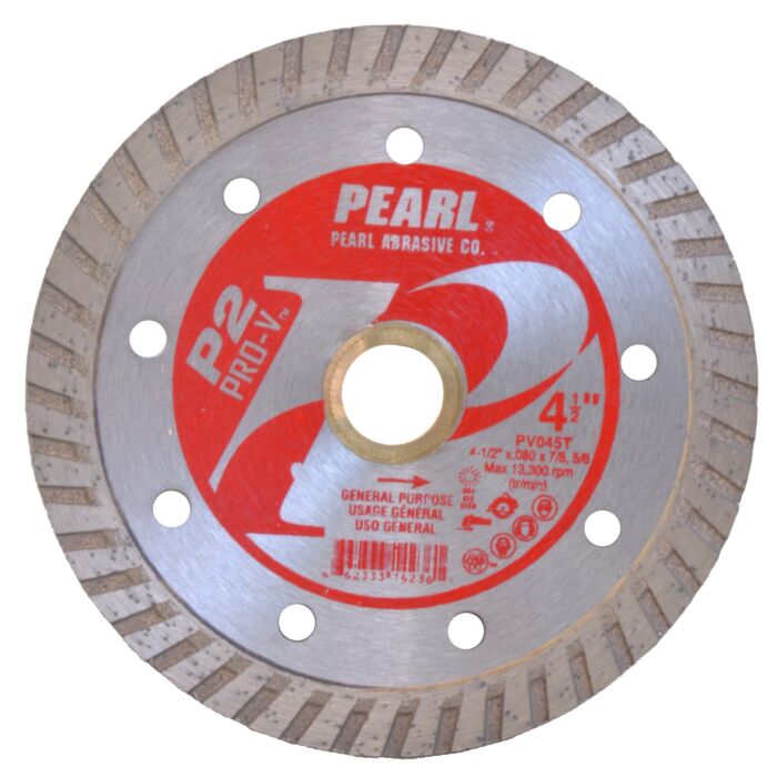 Pearl Abrasives P2™ Pro-V Turbo Blades - 4-1/2 x .080 x 7/8, 5/8 Pearl P2 Pro-V™ Gen. Purpose Flat Core Turbo Blade, 10mm Rim
