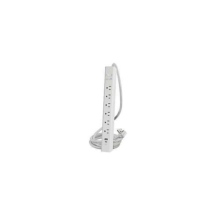 PowerZone 15A 125V 2-USB 6-Socket Surge Protector Power Strip (White) 4 ft