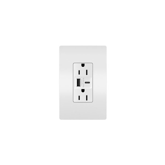 Pass & Seymour radiant® 15W USB Outlet, Type A/C, 15A, Tamper-Resistant, White