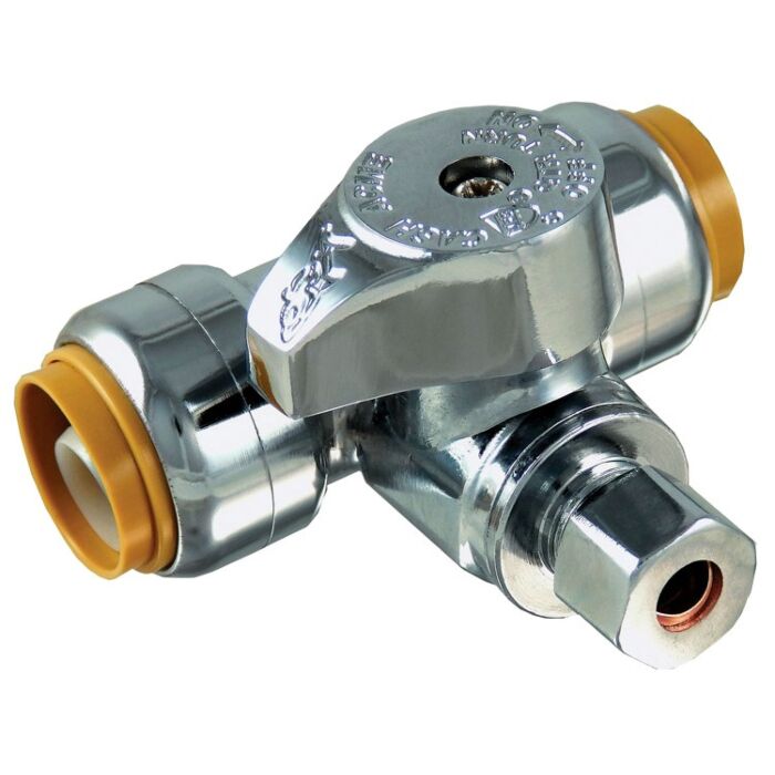 Boshart Industries NO LEAD 1/2"PUSHFIT x 1/4"COMP 1/4 TURN, TEE SUPPLY VALVE