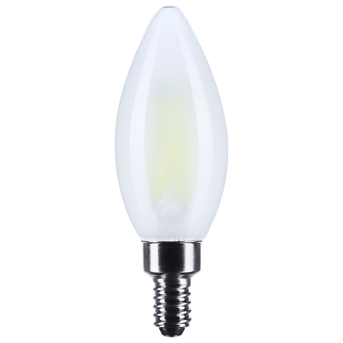 Satco 120V B11 LED Filament Candalabra Base Candle Tip Bulb (Frost) 5000K, 90 CRI, 760 Lumens