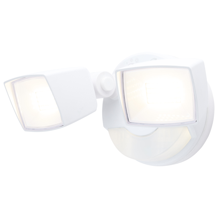 Satco LED Security Light with Nightlight - PIR Sensor - Dual Head - Field Selectable - White Finish