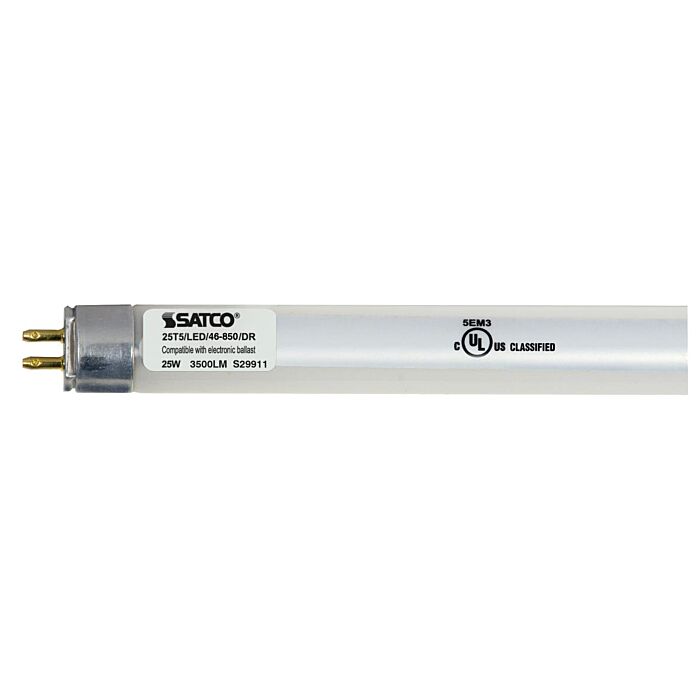 Satco 25 Watt T5 LED - Miniature bi-pin base - 5000K - 50000 Average rated hours - 3500 Lumens - Type A - Ballast dependent