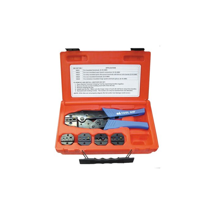 Tool Aid® 22-10 AWG Contoured Grip Insulated Quick Change Ratcheting Terminal Crimping Set