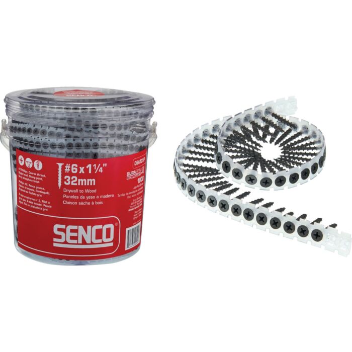 Senco DuraSpin Phillips Bugle Head Collated Drywall Screw, Phospate Finish (1000pk) #6 x 1-1/4 in.