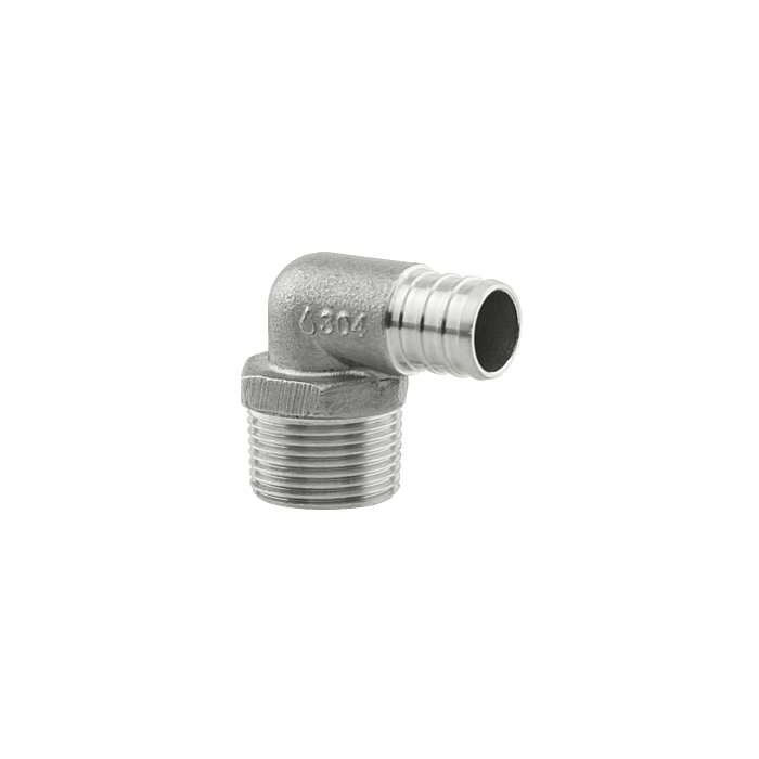 Boshart Industries SS Crimp Pex Fitting x 90° Elbow - 1 in. x 1 in. mpt