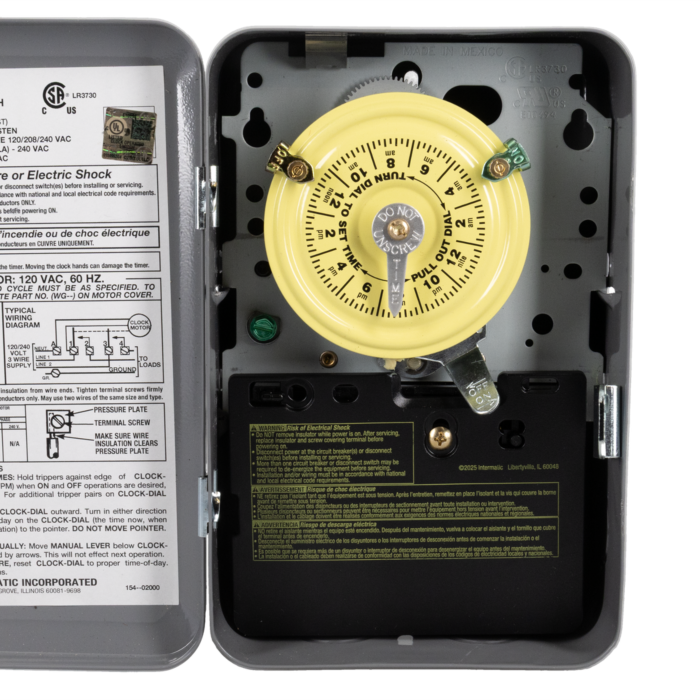 Intermatic 24-Hour Mechanical Time Switch, 120 VAC, 60Hz, SPST, Indoor Metal Enclosure, 1 Hour Interval