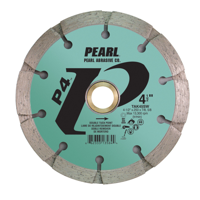 Pearl Abrasives P4™ Sandwich Tuck Point Blade 4-1/2 x .250 x 7/8, 5/8 Double Stack TAK45SW