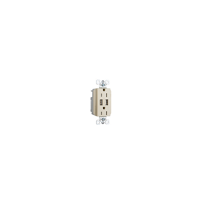 Pass & Seymour 3.1A Spec Grade USB Outlet, Type A, 15A, Tamper-Resistant, Ivory