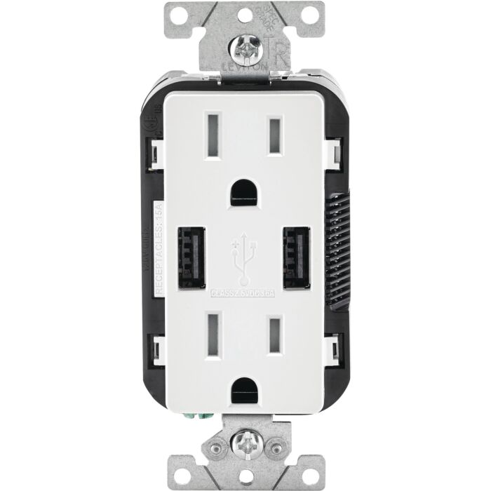 Pass & Seymour radiant® 3.1A USB Outlet, Type A, 15A, Tamper-Resistant, White