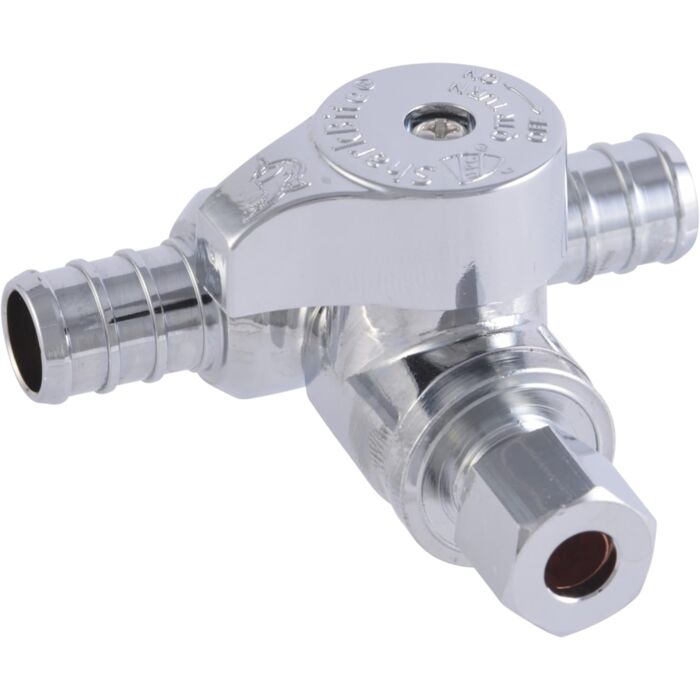 SHARKBITE Compression Brass Quarter Turn Crimp Tee Stop - 1/2 in. PEX Barb x 1/4 in. OD