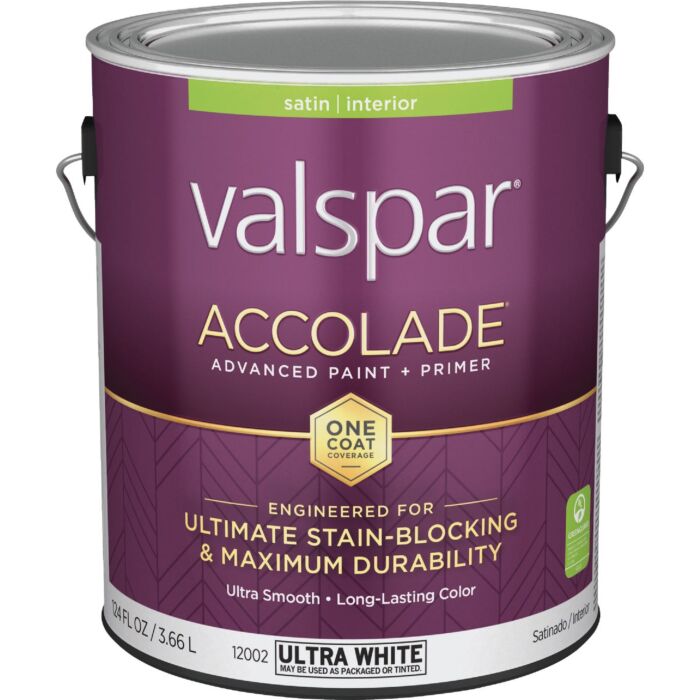 Valspar Accolade Premium Acrylic Paint & Primer (Satin - Ultra White Base) 1 gal