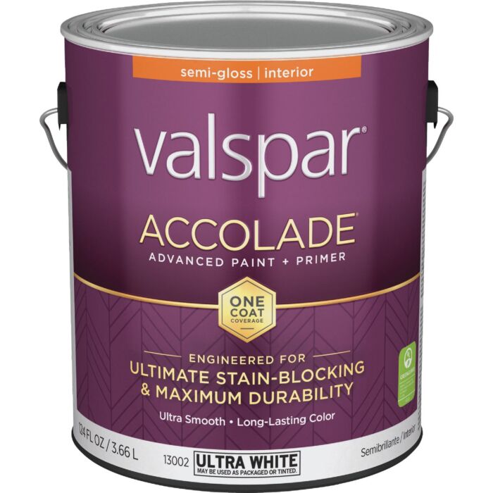 Valspar Accolade Premium Acrylic Paint & Primer (Semi-Gloss - Ultra White Base) 1 gal