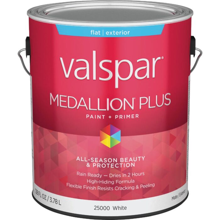  Valspar Medallion Plus Premium Paint & Primer Flat Exterior Paint, White, 1 Gal.