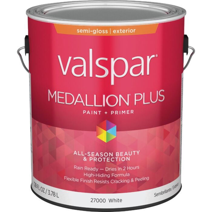 Valspar Medallion Plus Premium Paint & Primer Semi-Gloss Exterior Paint, White, 1 Gal.