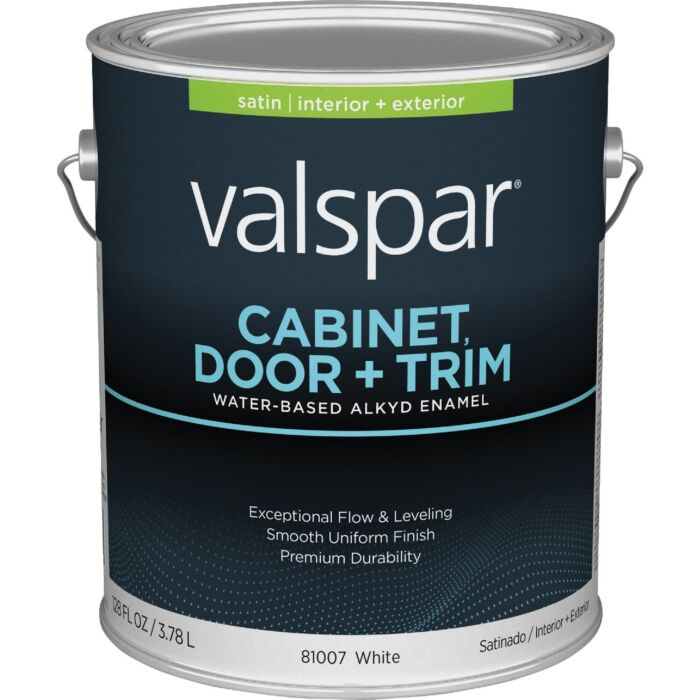 Valspar Cabinet, Door, & Trim Waterborne Alkyd Satin Interior/Exterior Enamel, White Base, 1 Gal.