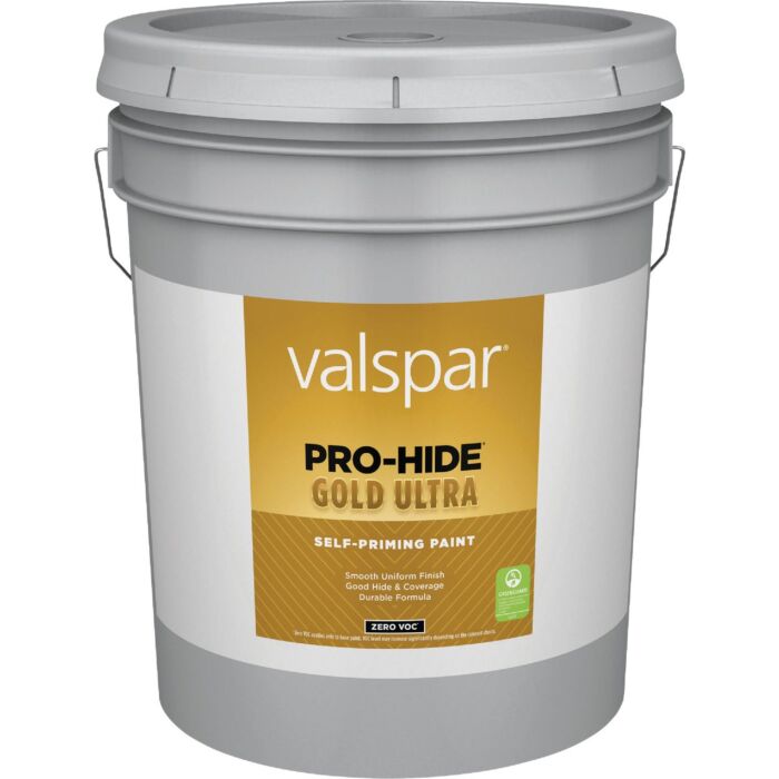 Valspar Pro-Hide Gold Ultra Zero VOC Latex Satin Interior Wall Paint, Super One-Coat White, 5 Gal.