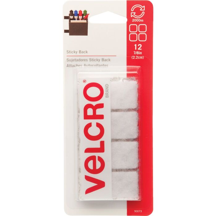 VELCRO Brand 7/8 In. White Hook & Loop Square (12 Ct.)