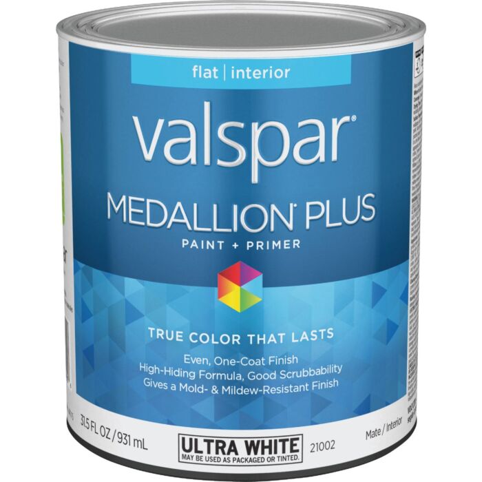 Valspar Medallion Plus Premium Paint & Primer Flat Interior Paint, Ultra White, 1 Qt.