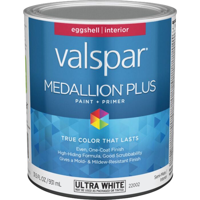 Valspar Medallion Plus Premium Interior Paint & Primer (Eggshell - Ultra White) 1 qt.