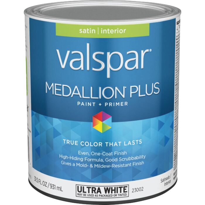 Valspar  Valspar Medallion Plus Premium Paint & Primer Satin Interior Paint, Ultra White, 1 Qt.