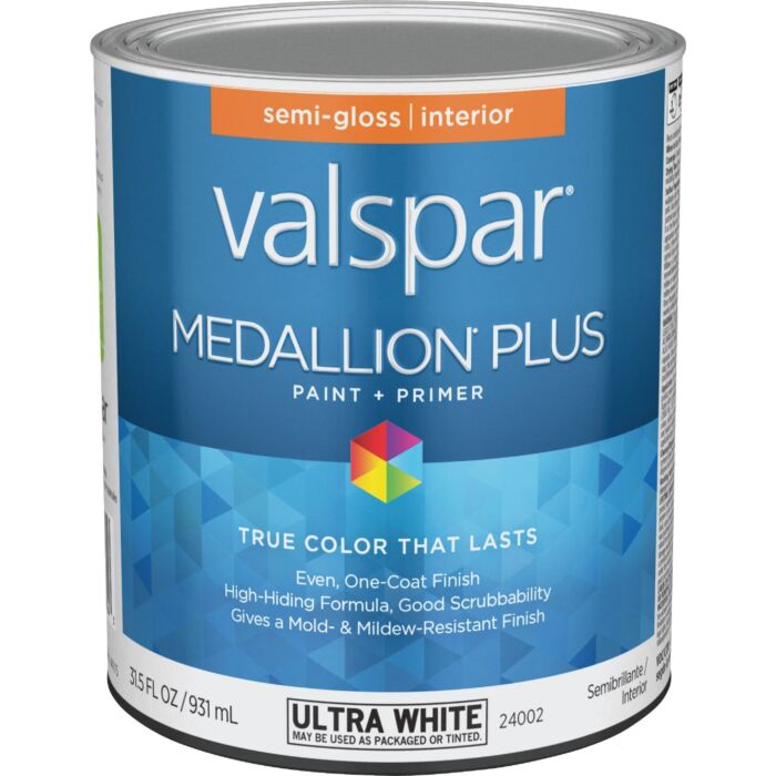 Valspar  Valspar Medallion Plus Premium Paint & Primer Semi-Gloss Interior Paint, Ultra White, 1 Qt.