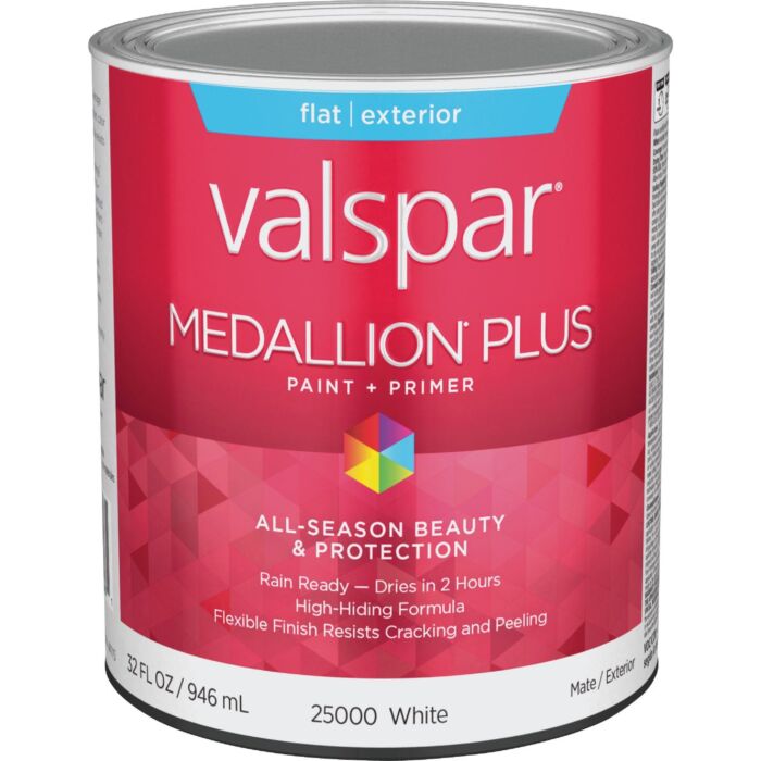 Valspar Medallion Plus Premium Paint & Primer Flat Exterior Paint, White, 1 Qt.