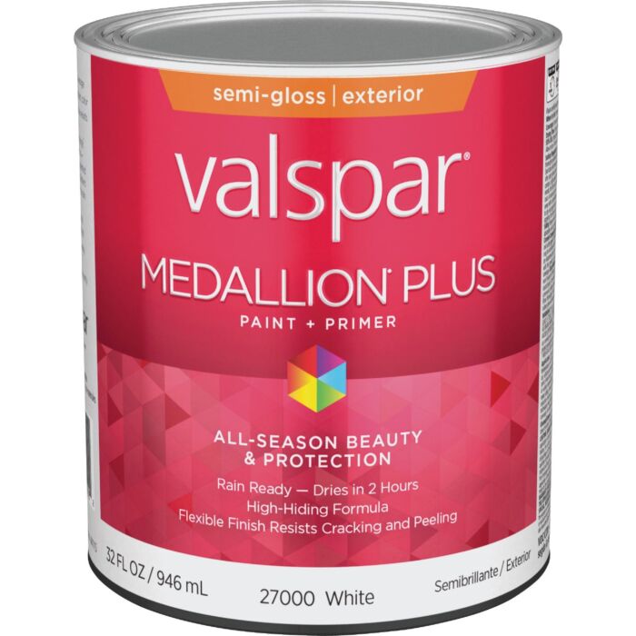 Valspar Medallion Plus Premium Exterior Paint & Primer (Semi-Gloss - White) 1 qt.