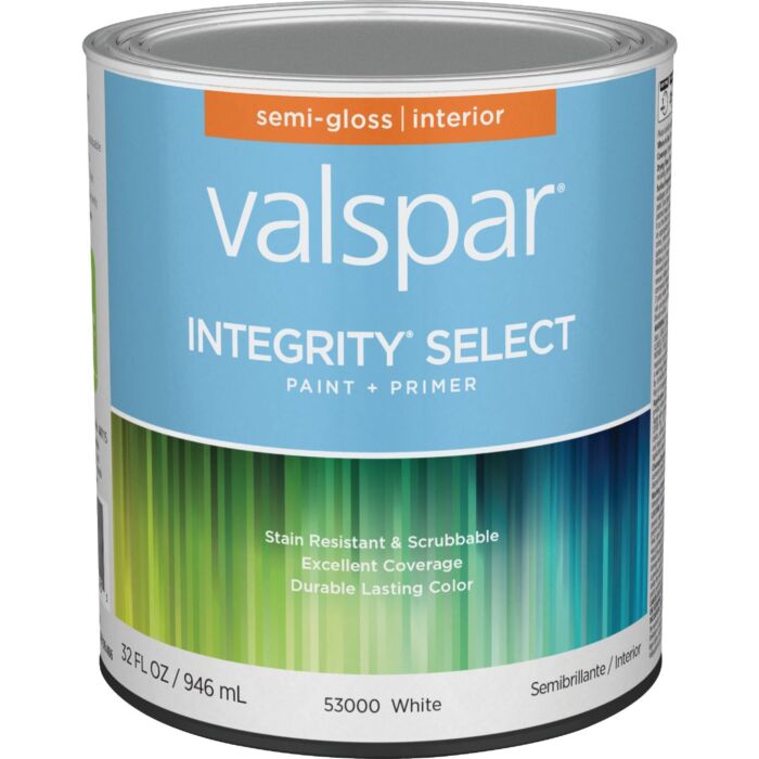  Valspar Integrity Select Paint & Primer Semi-Gloss Interior Paint, White, 1 Qt.