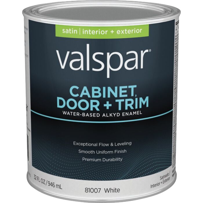 Valspar Cabinet, Door, & Trim Oil-Enriched Enamel (Satin - Bright White Base) 1 qt.