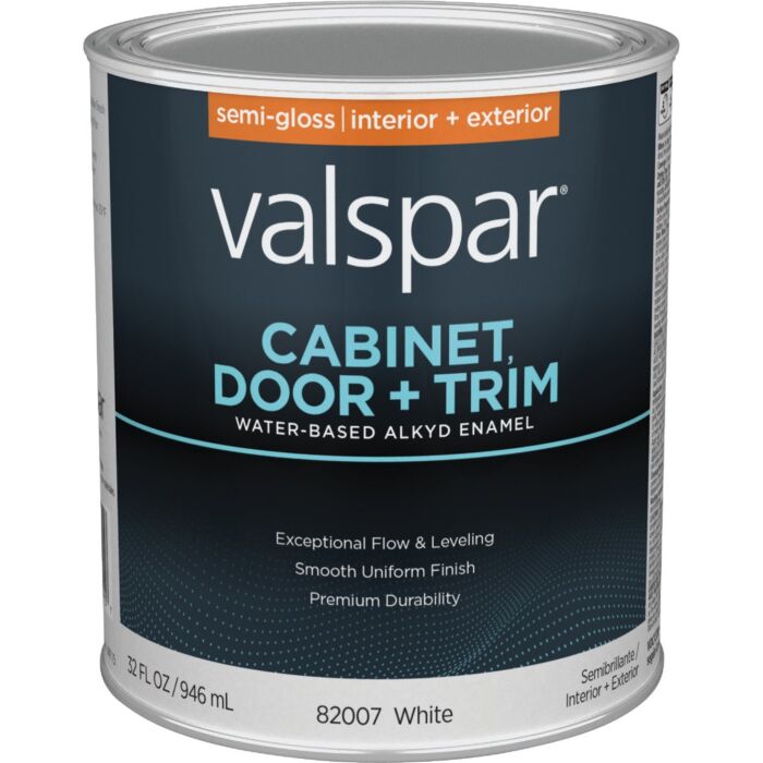 Valspar Cabinet Door & Trim Waterborne Alkyd Semi-Gloss Interior/Exterior Enamel, White Base, 1 Qt.