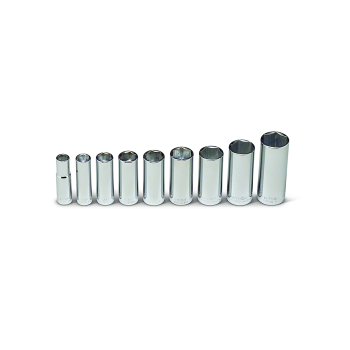 Wright Tool 3/8" Drive 9 Piece Set - 6 Point Deep Sockets, 3/8" - 7/8"