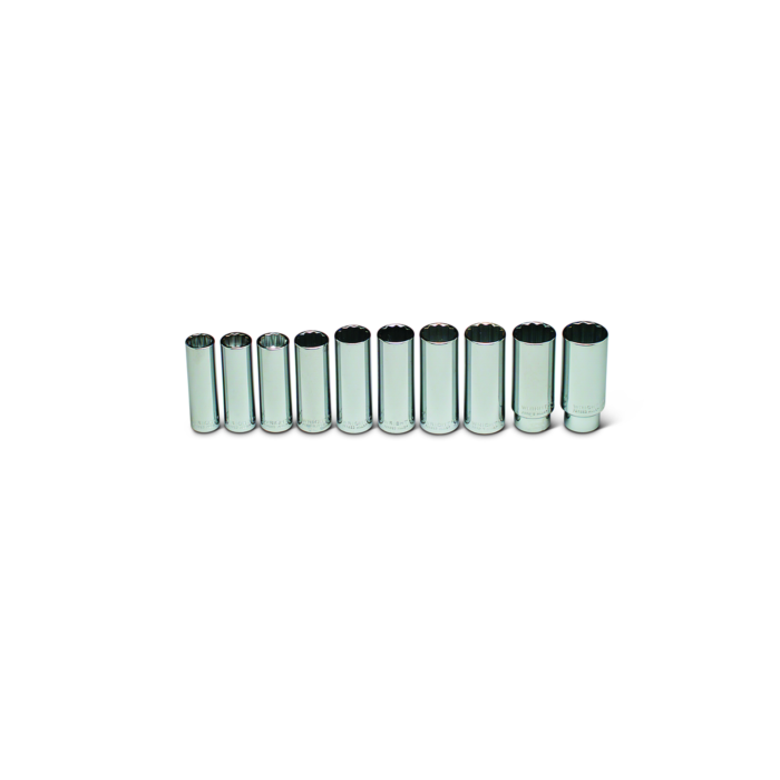 Wright Tool 1/2" Drive 10 Piece Set - 12 Point Deep Metric Sockets, 16mm - 26mm