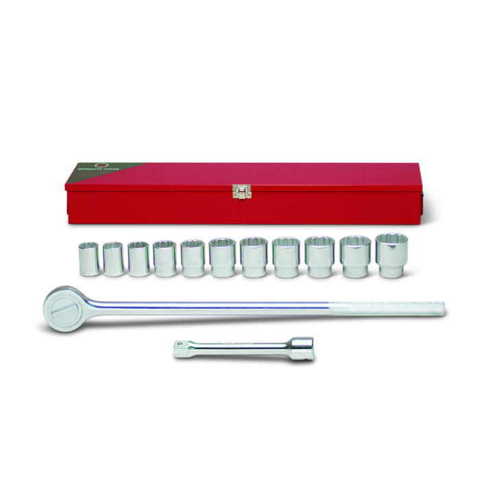 Wright Tool 3/4" Drive 13 Piece Metal Boxed Set - 12 Point Standard Sockets, 7/8" - 1-5/8", Ratchet, 8" Extension