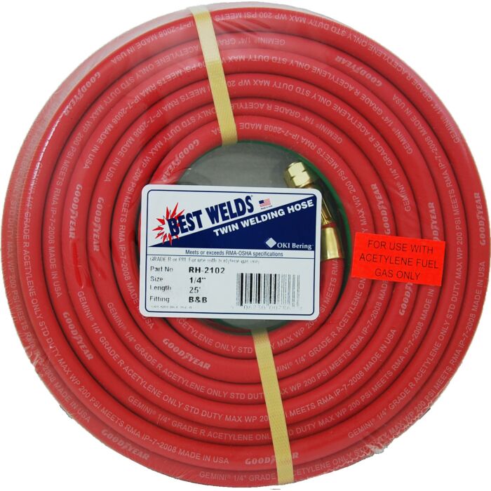 Weldcote Twin Hose Grade R 1/4 X 25' Bb Fittings