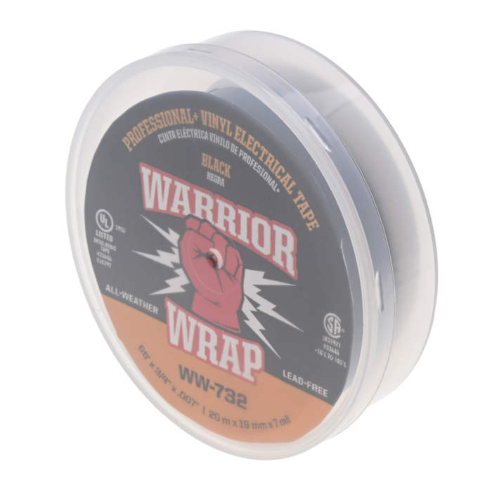 WarriorWrap Professional Plus Black Vinyl Electrical Tape, 7mil, 66ft Long