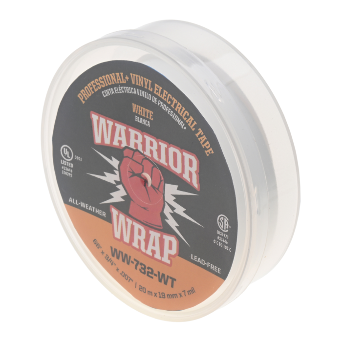 WarriorWrap Professional Plus White Vinyl Electrical Tape, 7mil, 66ft Long