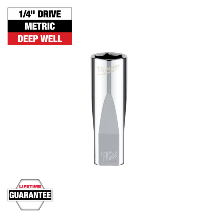 Milwaukee 1/4" Drive 12mm Metric Deep Socket with FOUR FLAT™ Sides