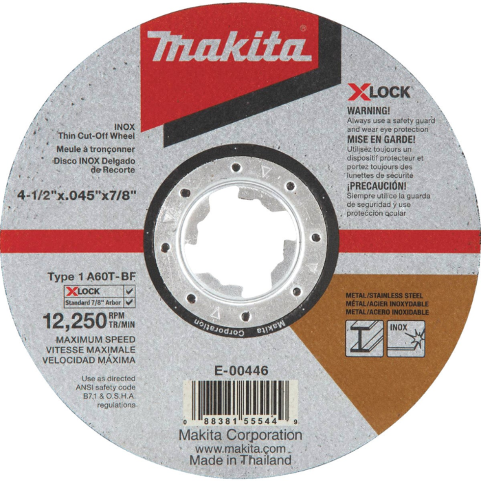 Makita X-LOCK 4-1/2" x .045" x 7/8" Type 1 General Purpose 60 Grit Thin Cut‑Off Wheel for Metal and Stainless Steel Cutting