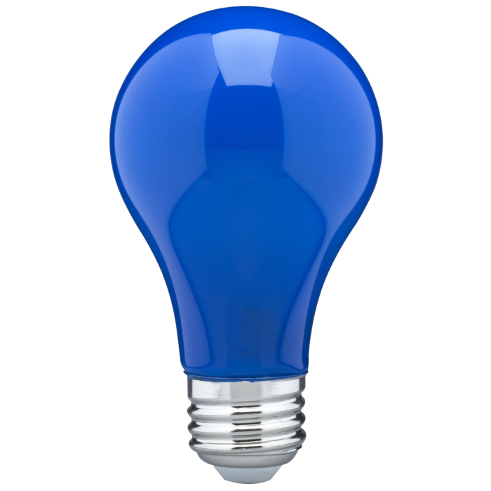 Satco 8 Watt A19 LED - Ceramic Blue - Medium base - 360 deg. Beam Angle - 120 Volt