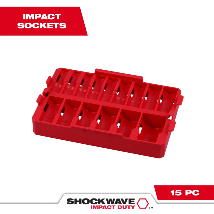 Milwaukee 15PC SHOCKWAVE™ Impact Duty Socket 1/2” Drive SAE TRAY ONLY