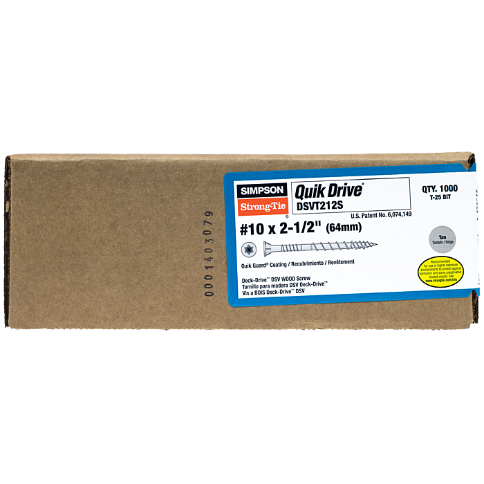 Simpson Strong-Tie DSVT212S Deck-Drive™ DSV WOOD Screw (Collated) — #10 x 2-1/2 in. T25 6-Lobe, Tan (1000-Qty)