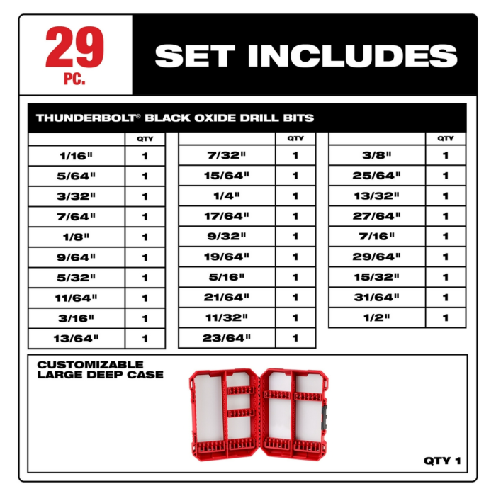 Milwaukee 29PC THUNDERBOLT® Black Oxide Drill Bit Set
