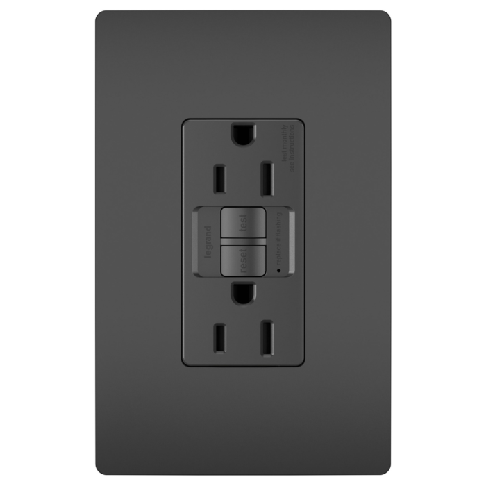 Pass & Seymour radiant® Tamper-Resistant 15A Duplex Self-Test GFCI Receptacles with SafeLock® Protection, Black