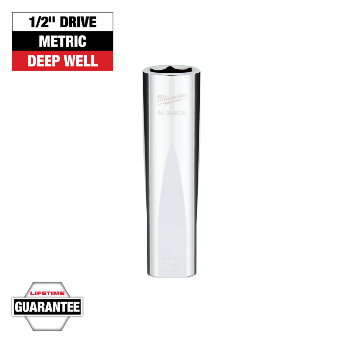 Milwaukee 1/2" Drive 15MM Metric 6-Point Deep Socket with FOUR FLAT™ Sides