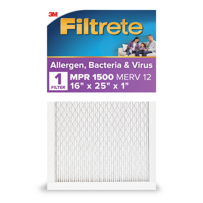 3M Filtrete™ Allergens, Viruses & Air Pollutants Air Filter 1500 MPR 2001-4-HR, 16 in x 25 in x 1 in (40.6 cm x 63.5 cm x 2.5 cm)