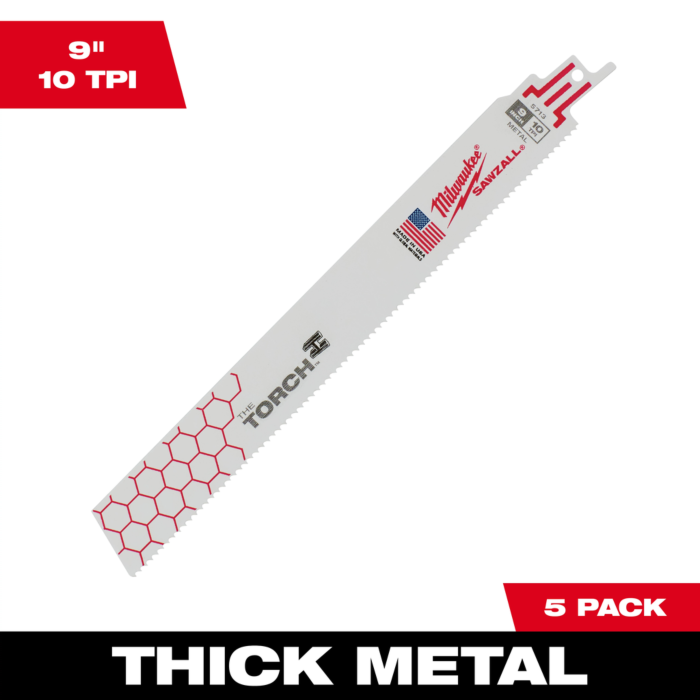 Milwaukee 9" 10 TPI TORCH™ SAWZALL® Blade for Thick Metal (5 PK)