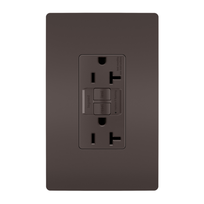 Pass & Seymour radiant® 20A Duplex Self-Test GFCI Receptacles with SafeLock® Protection, Brown